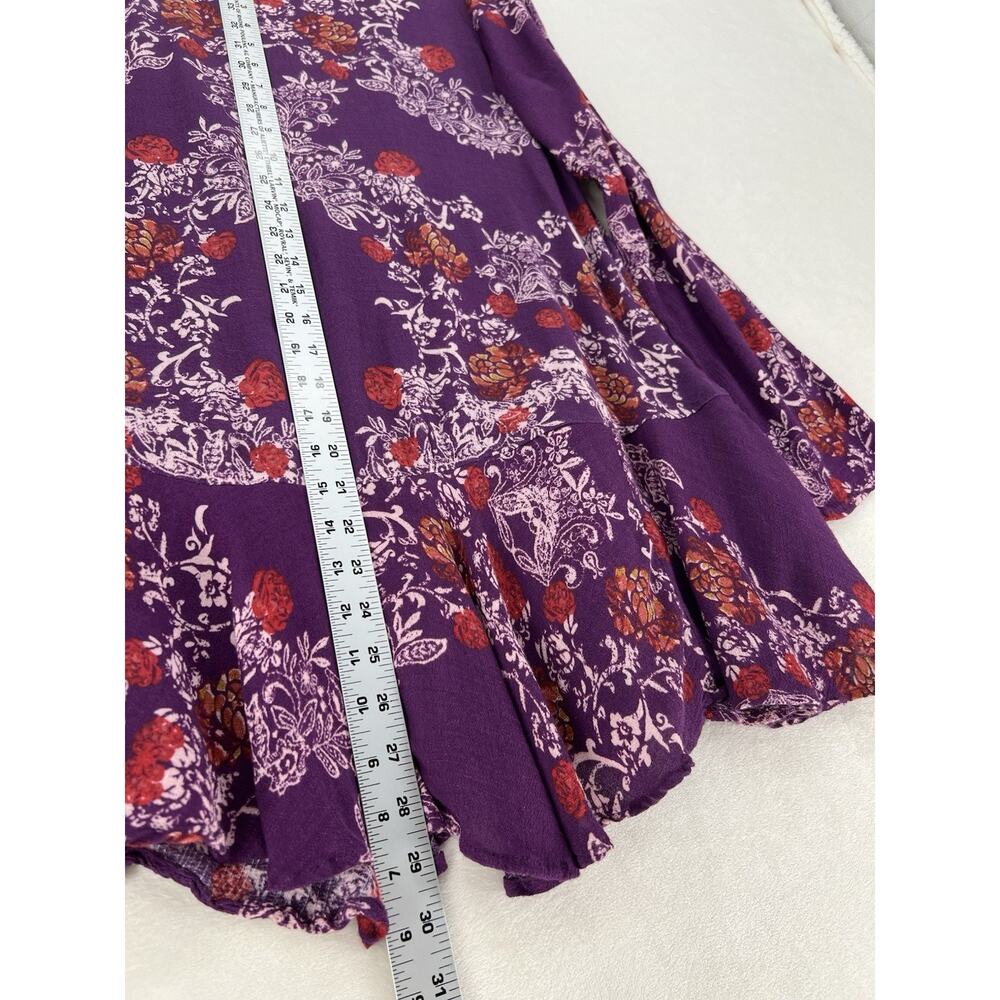 Free People Purple Floral Boho Tunic Top Open Back Bell Sleeve Womens Large - Picture 4 of 12